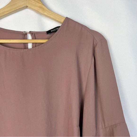 Boutique Basic Model Mauve Pink Tiered Long Sleeve Blouse L - Picture 3 of 6